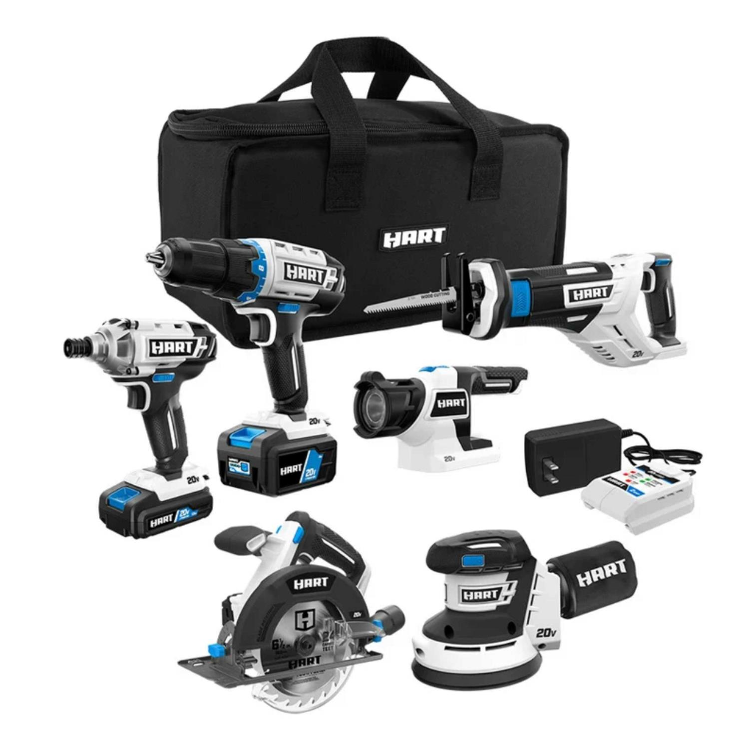Hart 20-Volt Cordless 6-Tool Combo Kit 4.0Ah 1.5Ah Lithium-Ion Batteries