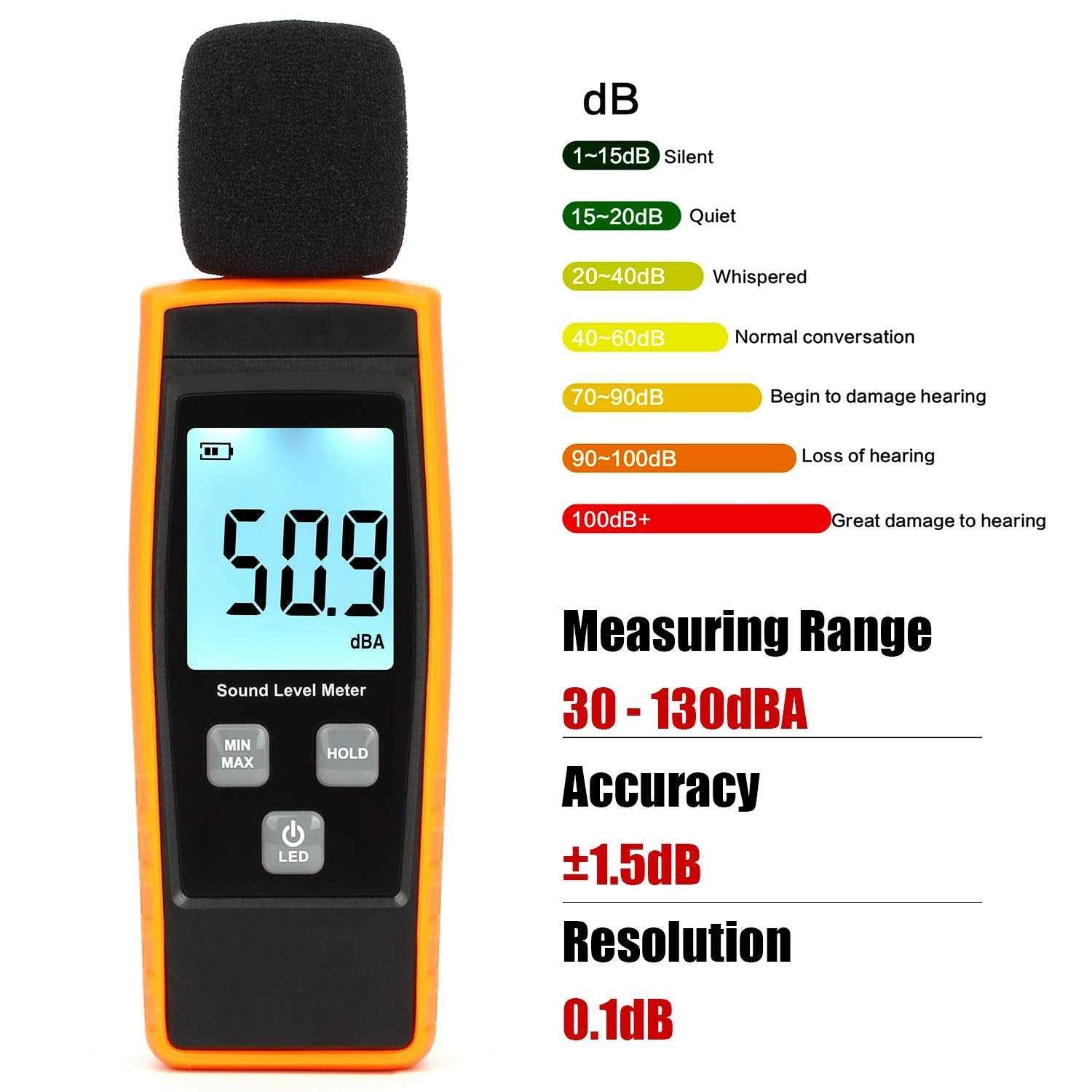 XRCLIF Decibel Meter Sound Level Reader 30-130db Hand-held Sound Noise Meter with Backlight Alarm - Image 3