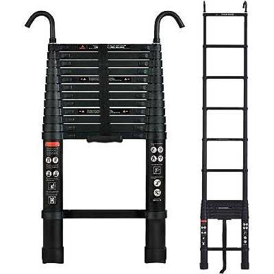 3.2m Extension Ladder with Hook More Stable Attic Ladder Telescoping Ladder Aluminum Lightweight Portable Loft Ladder - Image 3