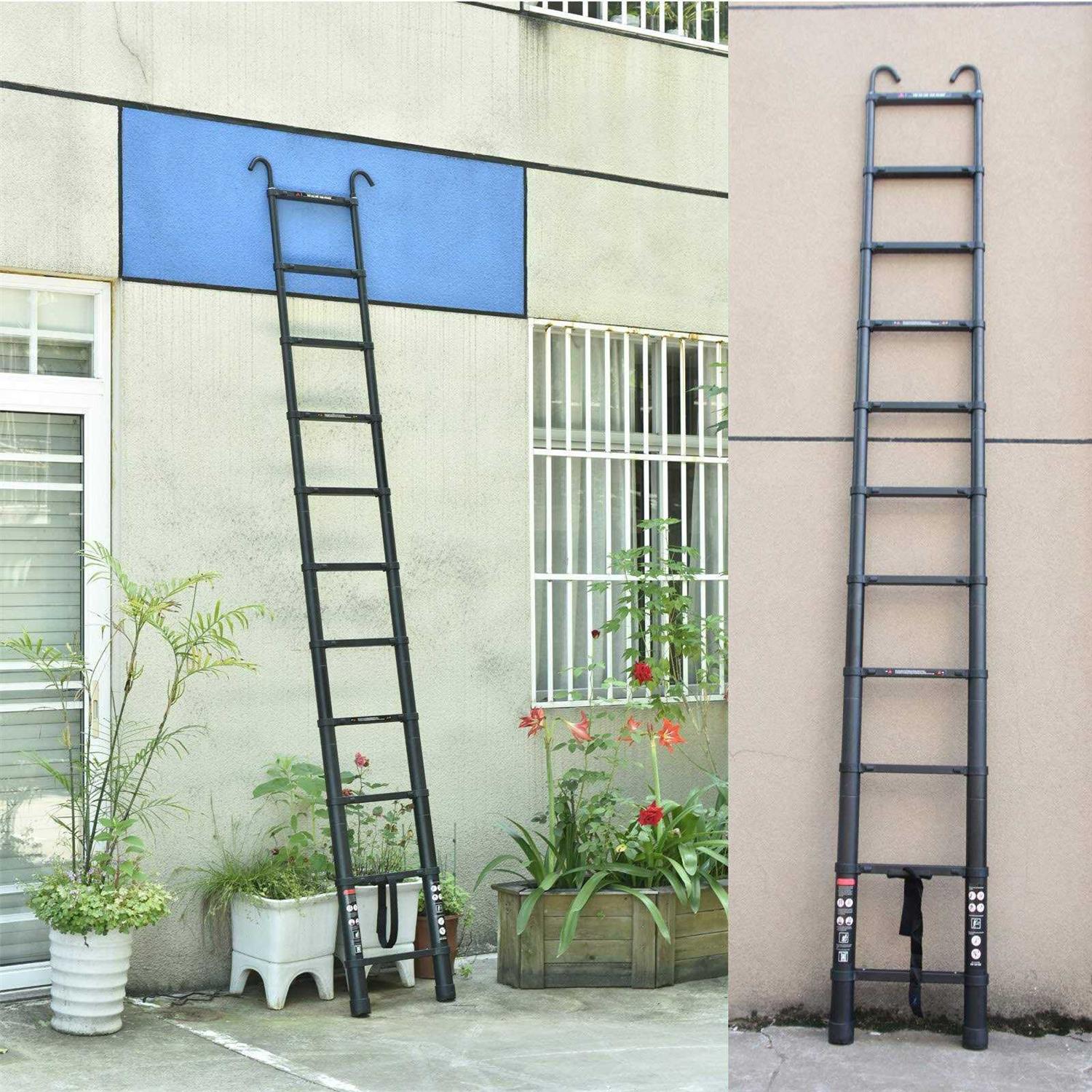 3.2m Extension Ladder with Hook More Stable Attic Ladder Telescoping Ladder Aluminum Lightweight Portable Loft Ladder - Image 4