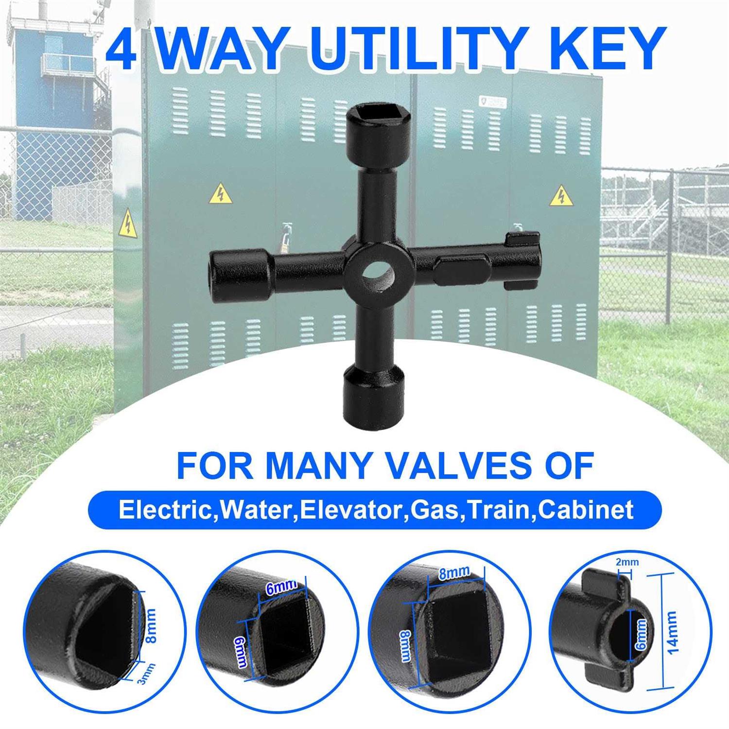 Eapele Water Meter Key 16 inch Enforced Steel T-Handle With 4-way Multi-Functional Universal Cross Key - Image 2