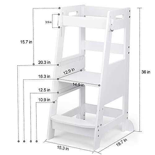 Toetol Bamboo Toddler Kitchen Step Stool white Helper Standing Tower Height adju - Image 3