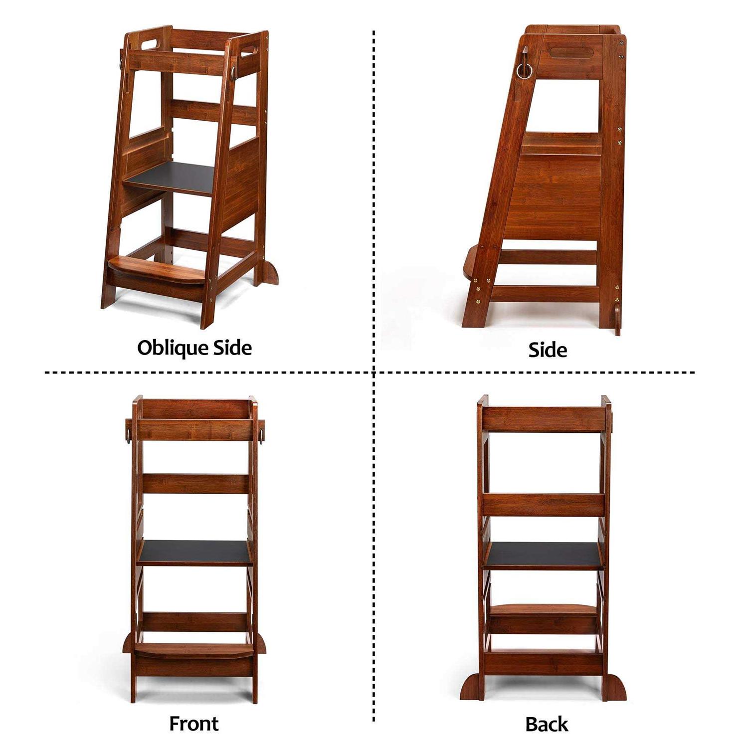 Toetol Bamboo Toddler Kitchen Step Stool white Helper Standing Tower Height adju - Image 4