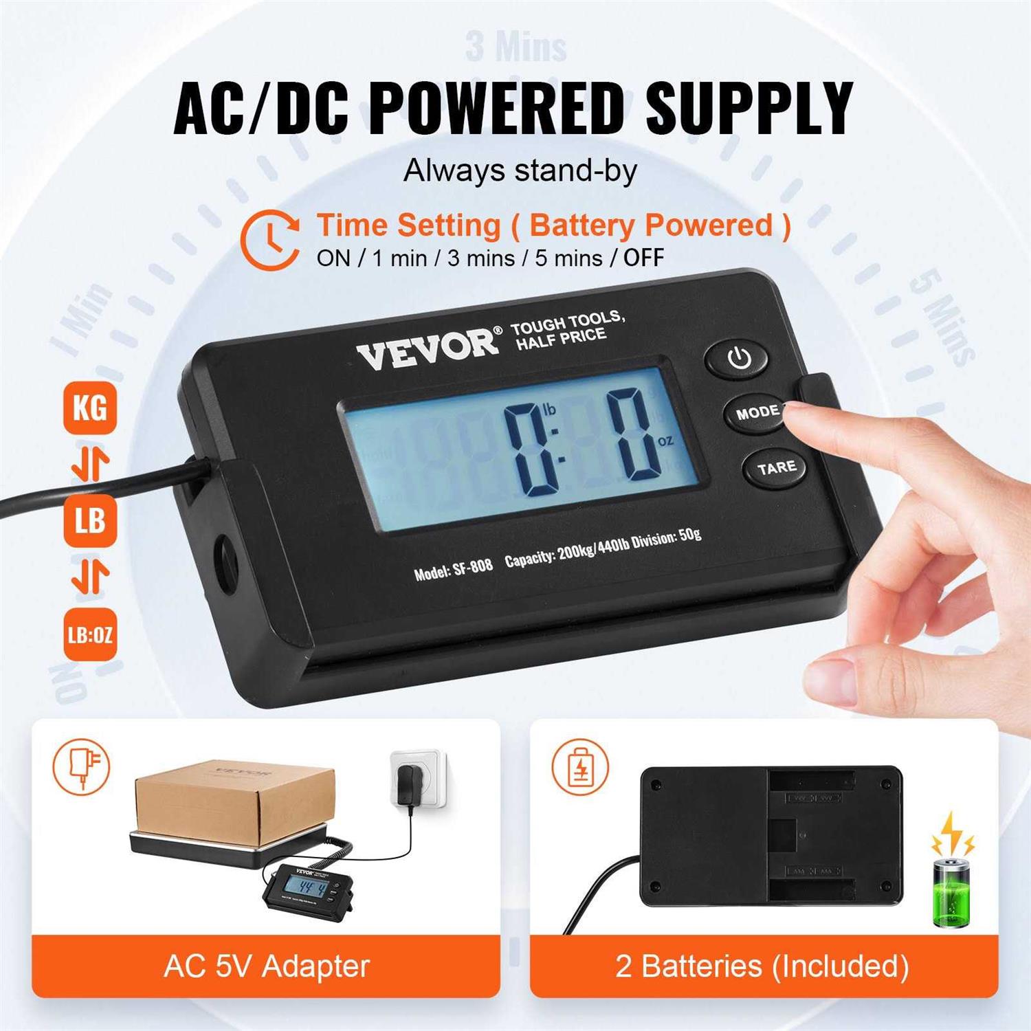 VEVOR Digital Shipping Scale 440 lbs x 1.7 oz. Heavy Duty Postal Scale with Timer - Image 3