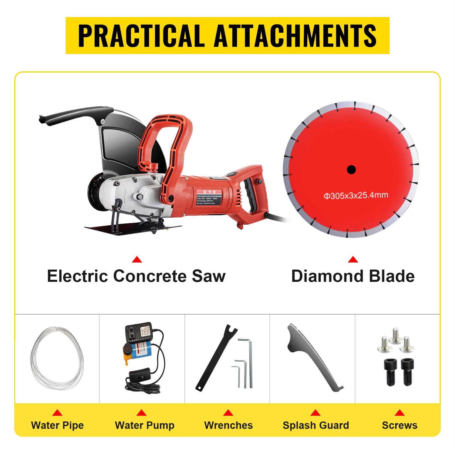 VEVOR 12 Concrete Cutter, 15-Amp Concrete Saw, Electric Circular Saw with 12 Blade and Tools - Image 4