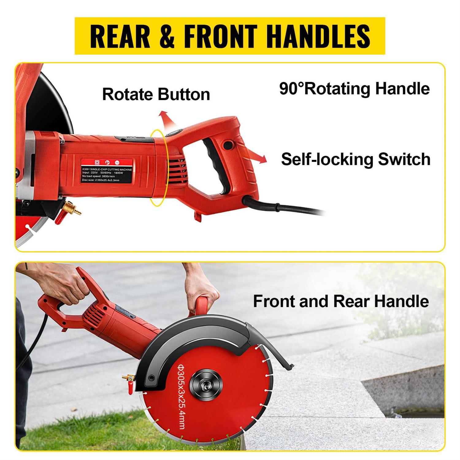 VEVOR 12 Concrete Cutter, 15-Amp Concrete Saw, Electric Circular Saw with 12 Blade and Tools - Image 5