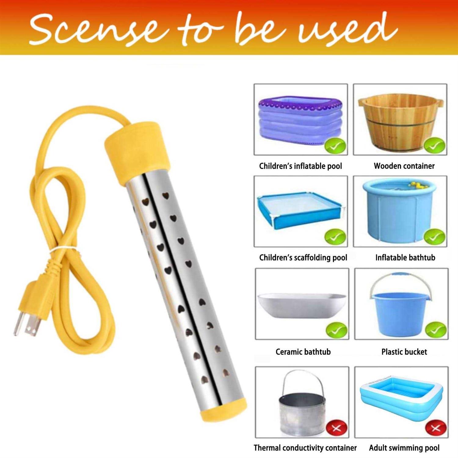 Immersion Water Heater Electric Submersible Water Heater with Stainless Steel Guard Cover - Image 2