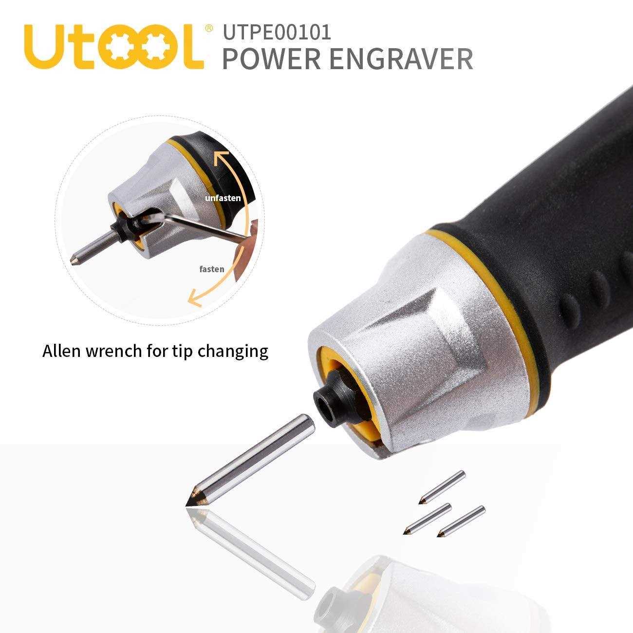 UTOOL Engraver Pen with Letter/Number Stencil 24W Handheld Etching Tool for Wood Metal Glass Engraving with 4 Replaceable Tungsten Carbide Steel - Image 5