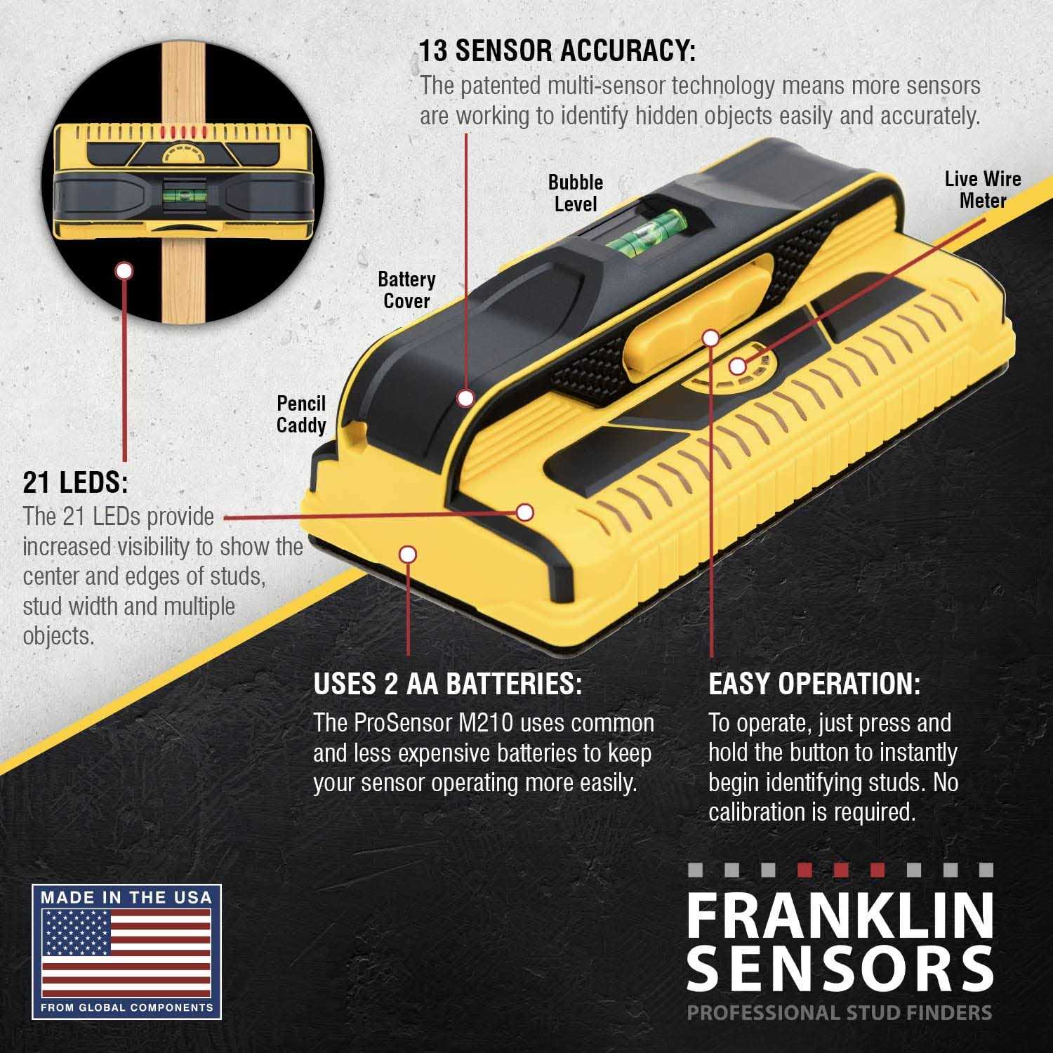 Franklin Sensors ProSensor M210 Professional Stud Finder w/ 13-Sensors & 21 LEDs - Image 5