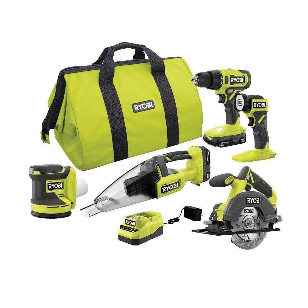 Ryobi ONE+ 18V Cordless 5-Tool Combo Kit with 1.5 Ah Batteries, Charger, and Tool Bag