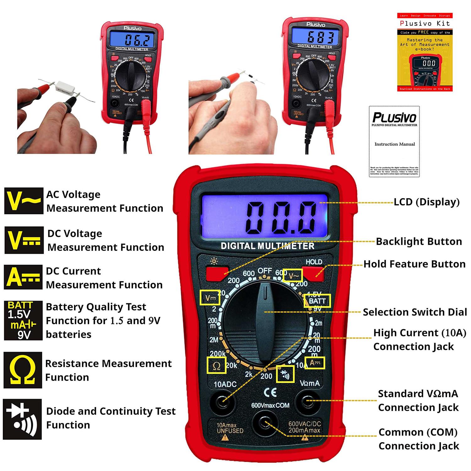 Digital Multimeter for Voltage, Resistance, Current, Continuity, Battery and Diode Multi Tester with Probes - Image 4