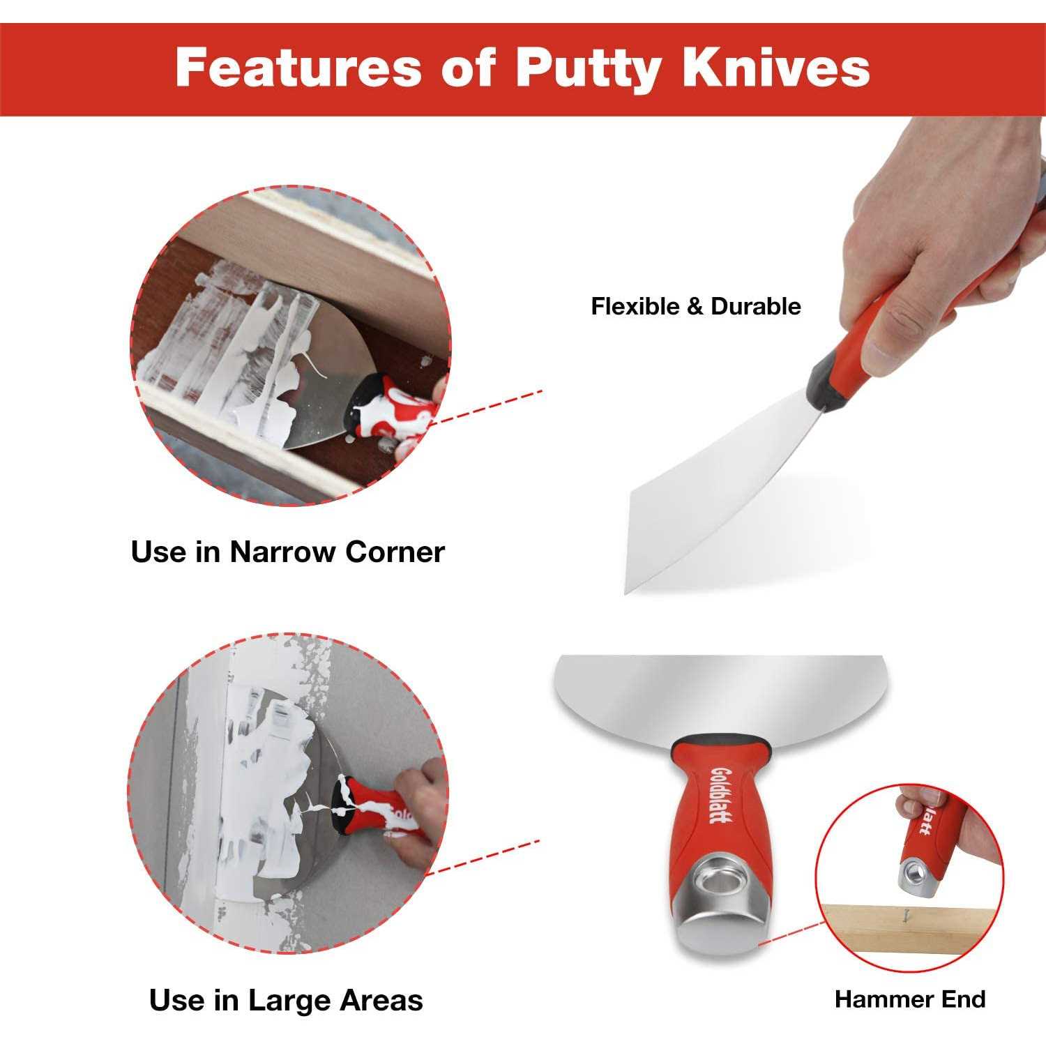 Goldblatt Drywall Hand Tool Kit Stainless Steel Joint Knife - Image 2