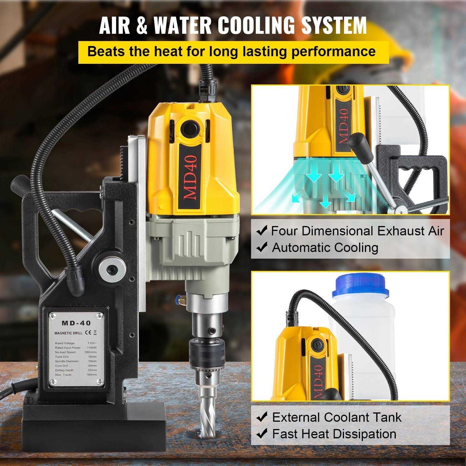 VEVOR Magnetic Drill 1100W 1.57 Boring Diameter 2697lbf/12000N Portable Electric Mag Drill Press with 12 Drilling Bits - Image 4