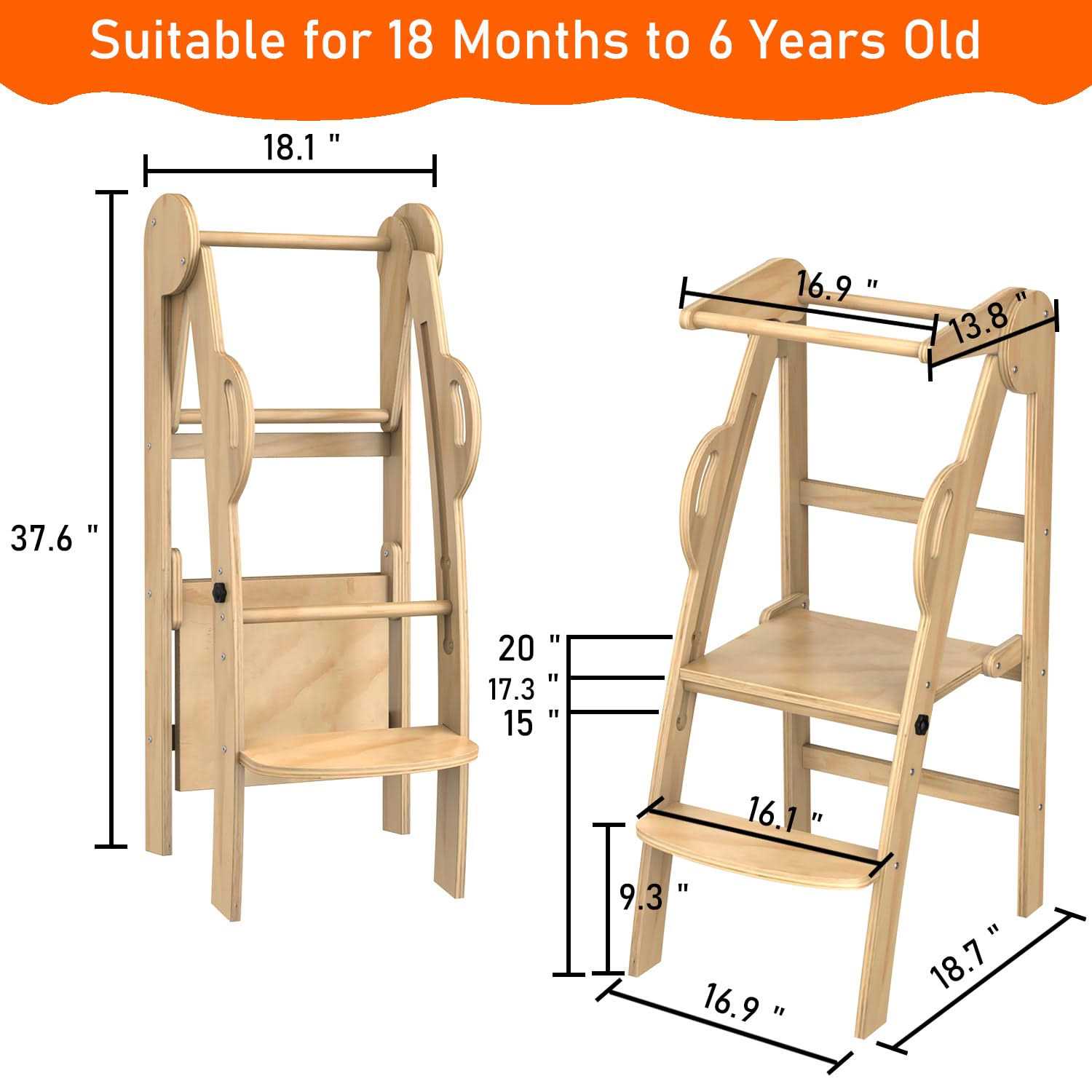Toddler Step Stool Folding Wooden Step Stool Montessori Toddler Tower - Image 3
