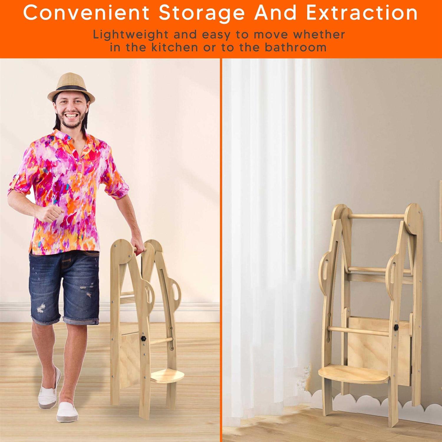 Toddler Step Stool Folding Wooden Step Stool Montessori Toddler Tower - Image 4