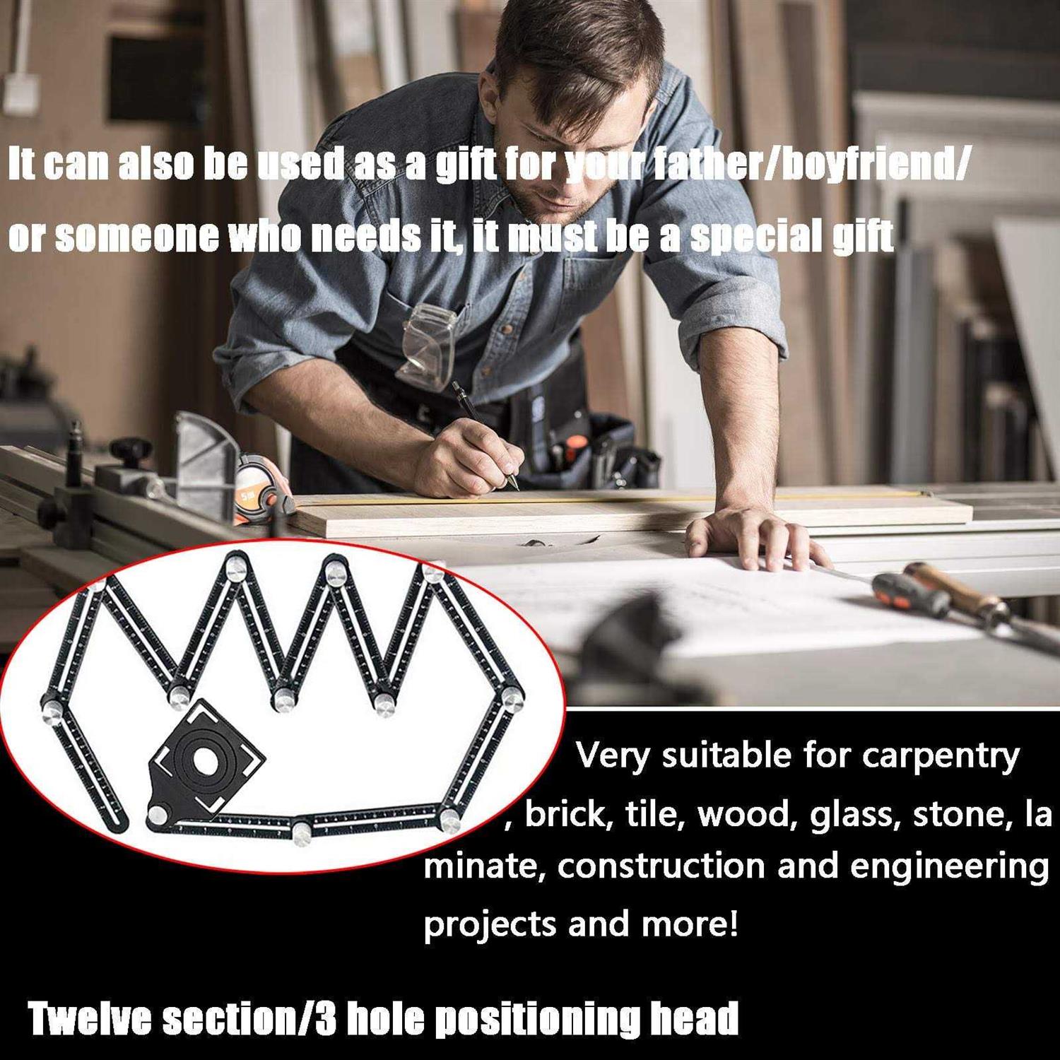 BAWAQAF Multi-Angle Measuring Ruler,Multi Angle Tool,12-sided Angle Measurement,Tile Holes Measure Ruler with 3-Holes Positioning Apertures,Upgrade Multi - Image 4