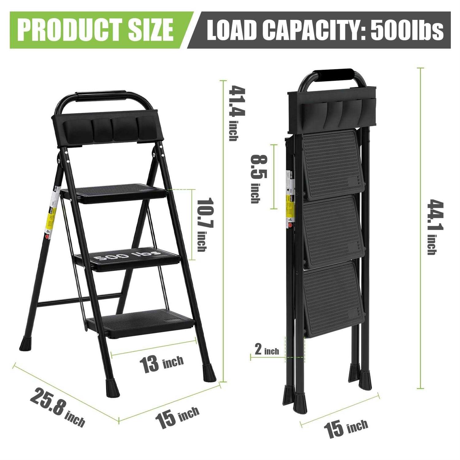 3 Step Ladder EFFIELER Folding Step Stool with Wide Anti-Slip Pedal - Image 5