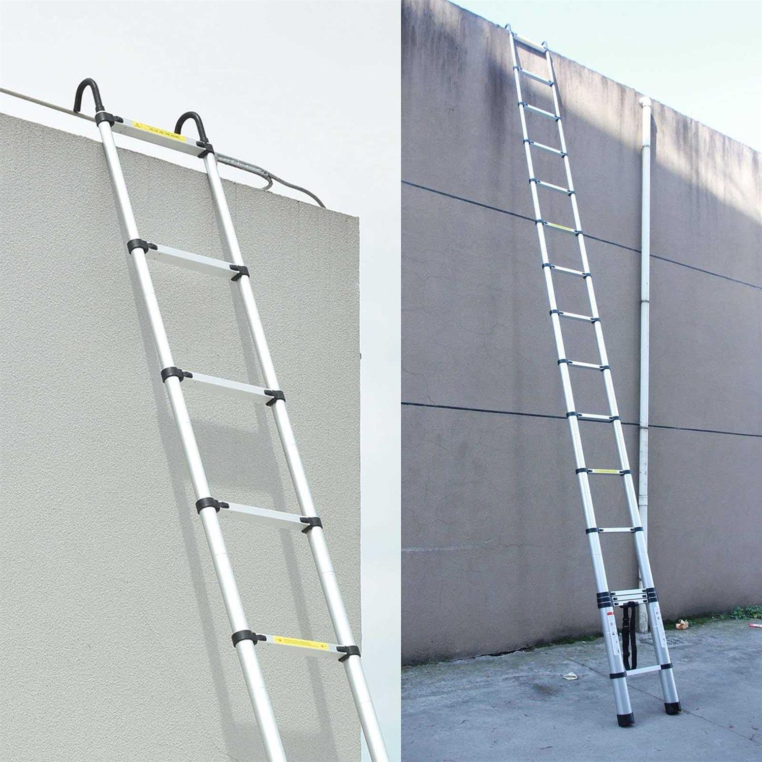 Telescoping Ladder with 2 Detachable Hooks DIY Aluminum Extension - Image 3