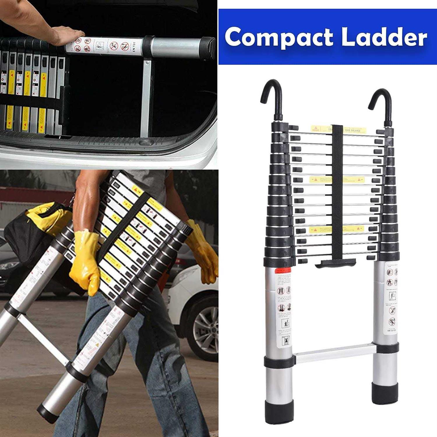 Telescoping Ladder with 2 Detachable Hooks DIY Aluminum Extension - Image 4