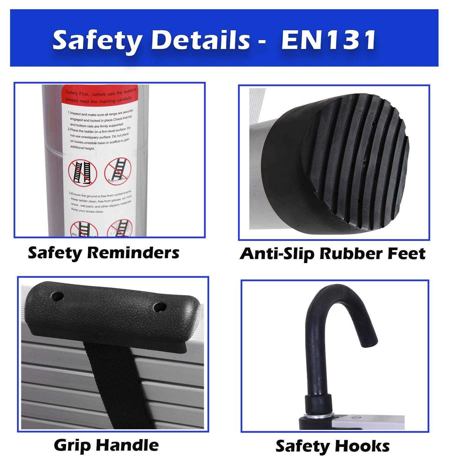 Telescoping Ladder with 2 Detachable Hooks DIY Aluminum Extension - Image 5