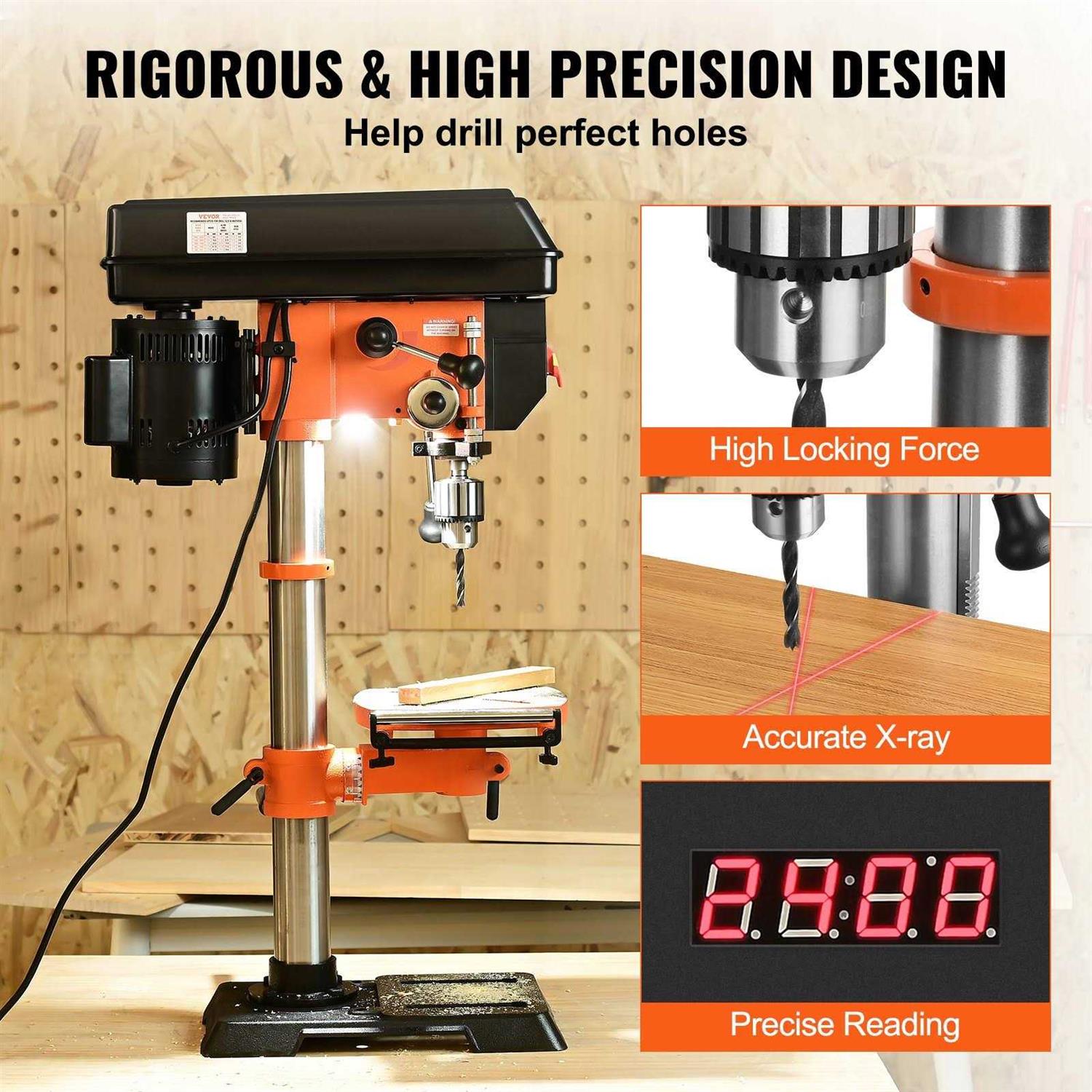 VEVOR 12 in. Benchtop Drill Press 5 Amp Variable Speed Cast Iron Bench Drill Press 12 in. Swing Distance for Wood Metal - Image 3