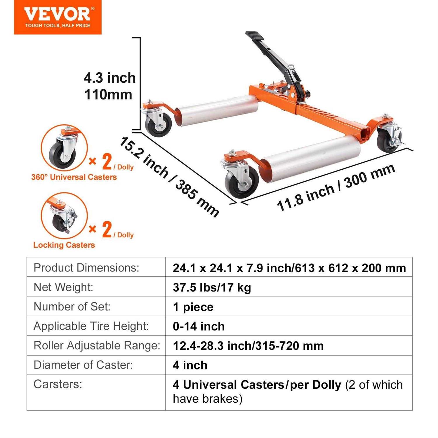 VEVOR Wheel Dolly 1 Set Wheel Dolly Car Skate Heavy Duty Vehicle Positioning with Ratcheting Foot Pedal - Image 5