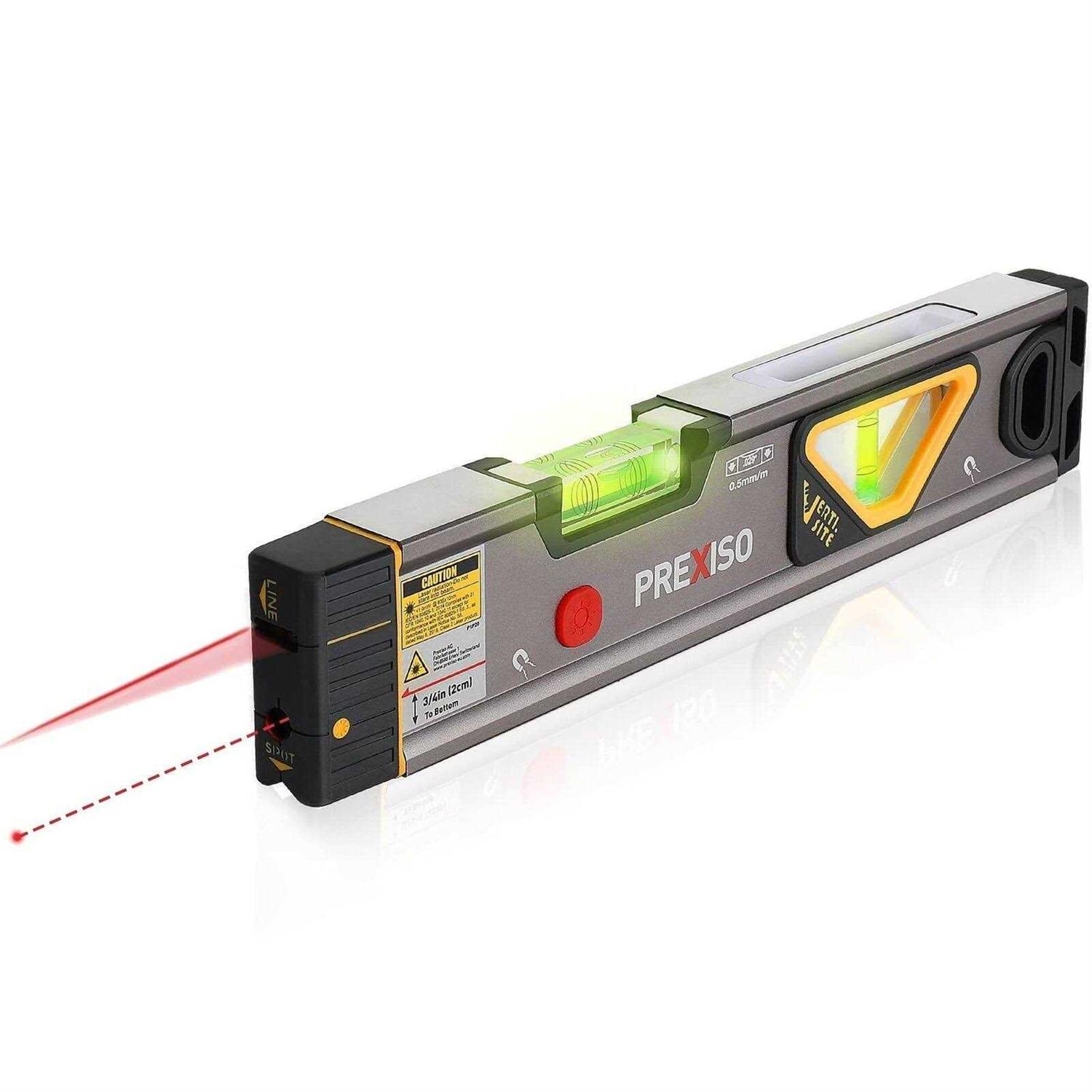Prexiso 2-in-1 Laser Level Spirit Level with Light 100ft Alignment Point & 30ft Leveling Line