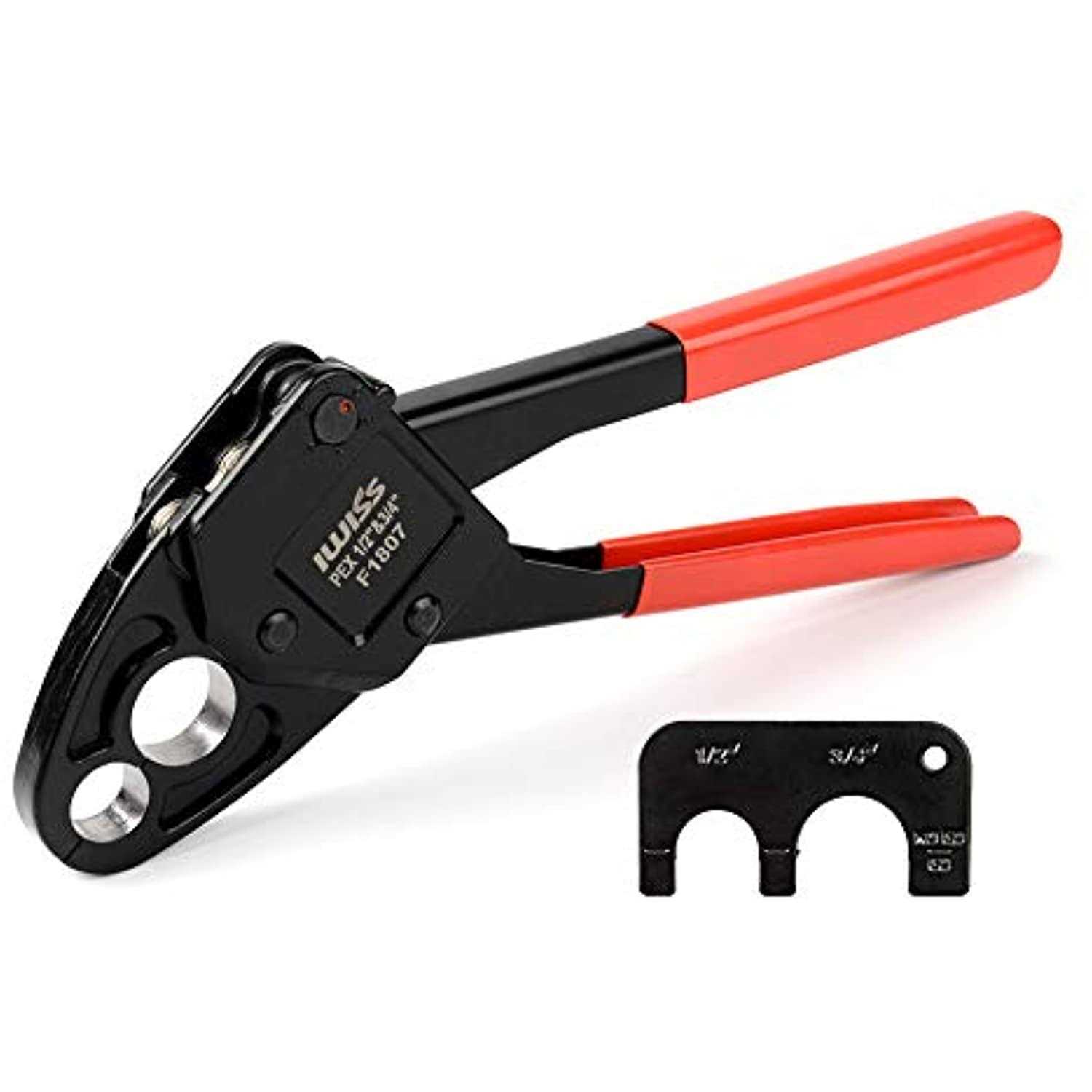 iCrimp Combo Angle Head Pex Pipe Plumbing Crimping Tool for Copper Crimp Jaw Sets 1/2 & 3/4 with Go/No-Go Crimp Gauge