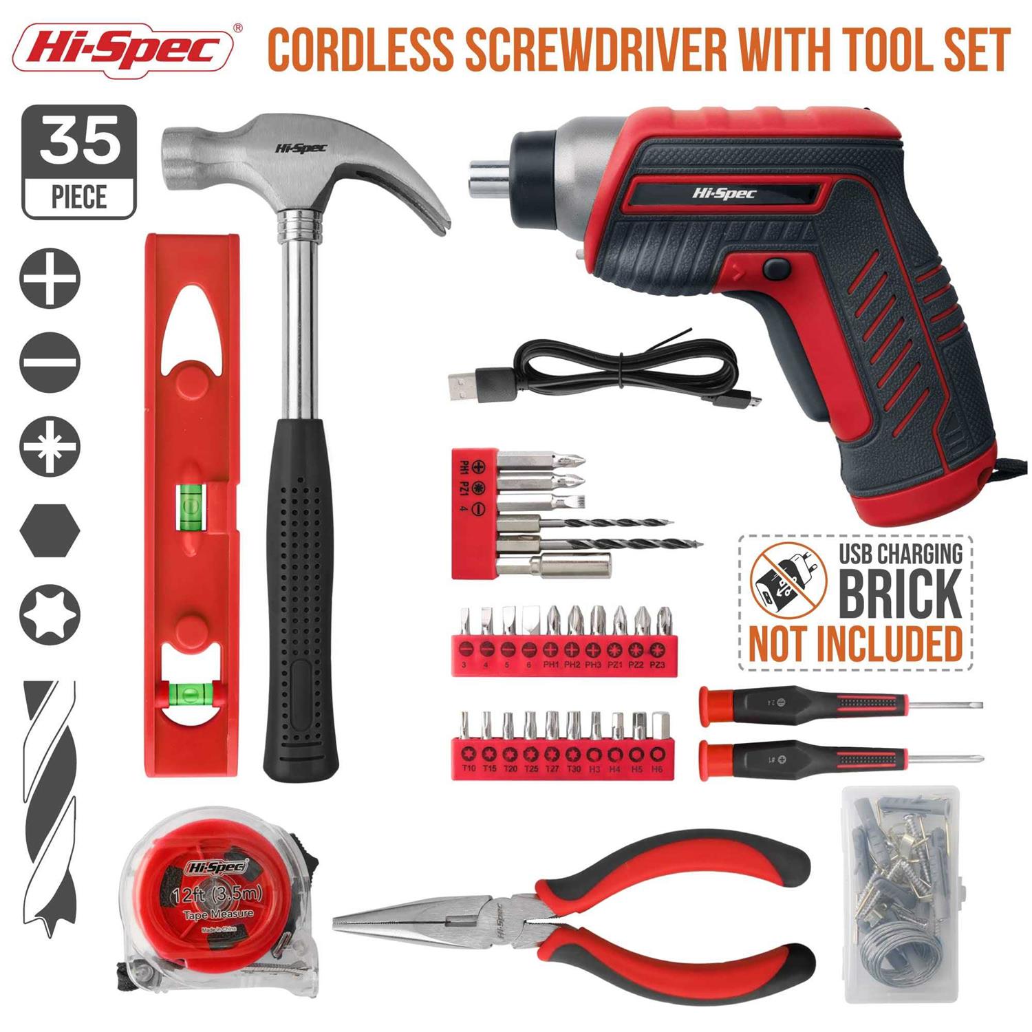 Hi-Spec 35pc tool kit with 3.6V USB Electric Screwdriver and drill set. Complete tool set - Image 4