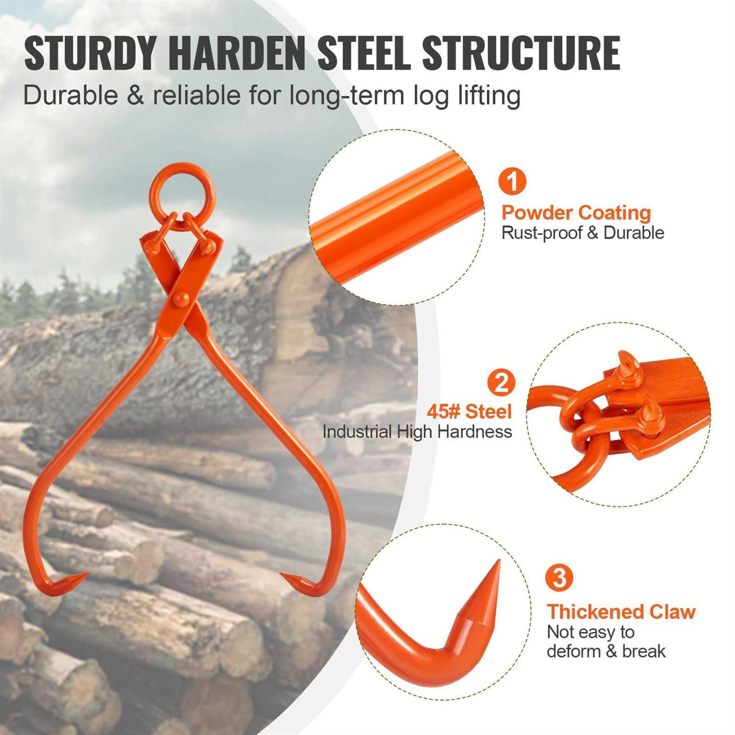 VEVOR Log Skidding Tongs 2 Claw Log Lifting Tongs Heavy Duty Steel Lumber Skidding Tongs - Image 3