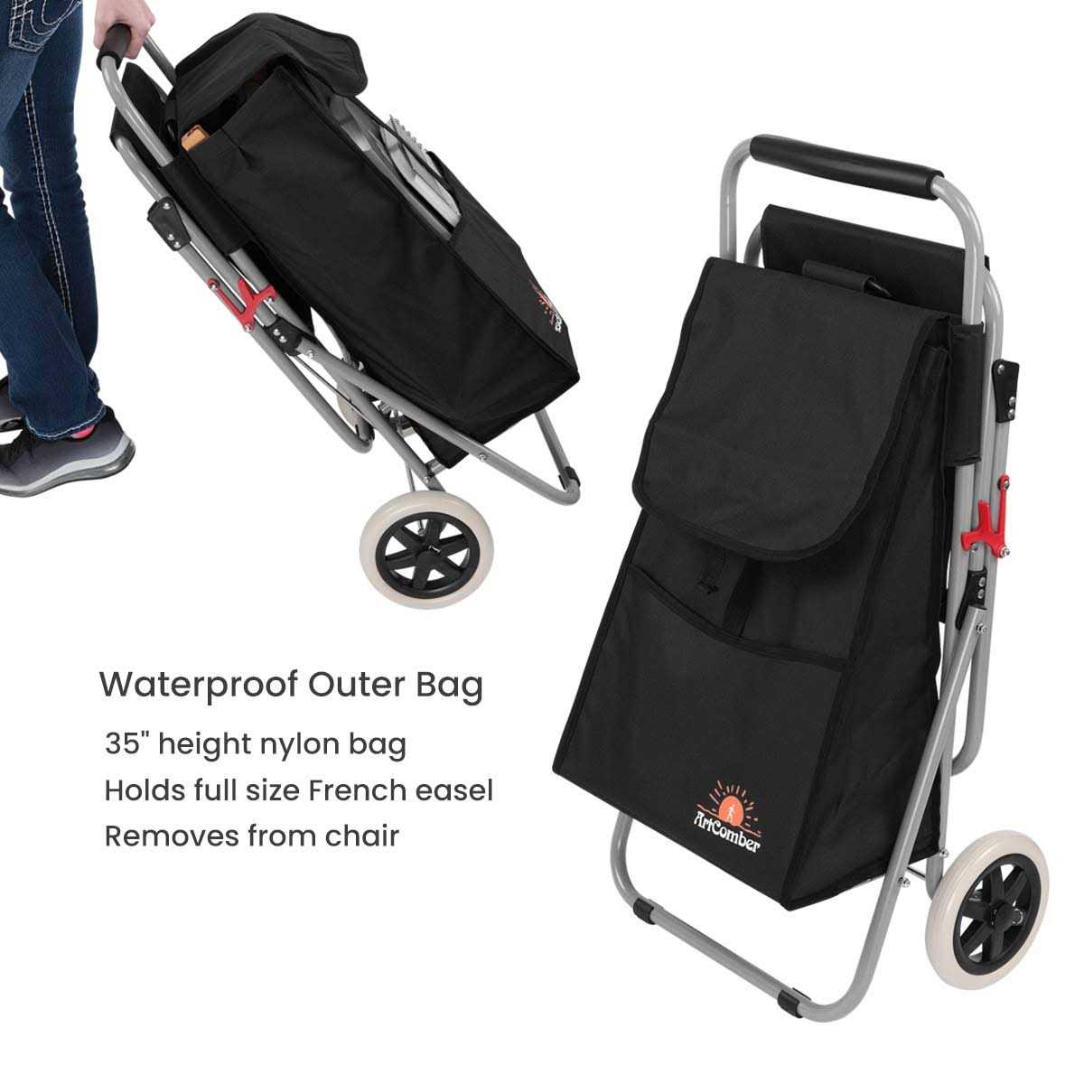 The ArtComber Folding Big Wheeled Portable Rolling Chair/Art Cart with Storage - Image 3