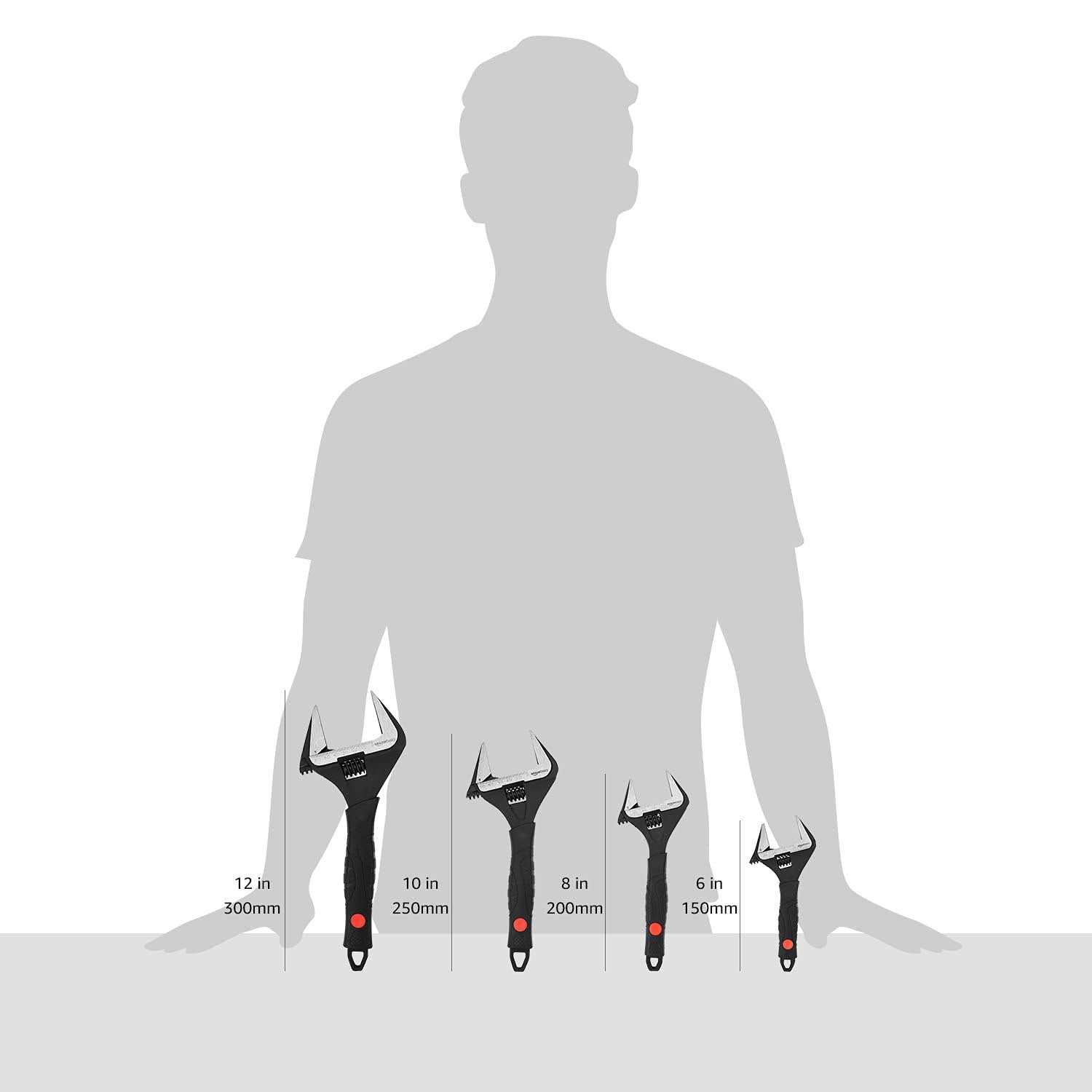 Amazon Basics Plumbing Adjustable Wrench with Soft Grip Wide Mouth - Image 4