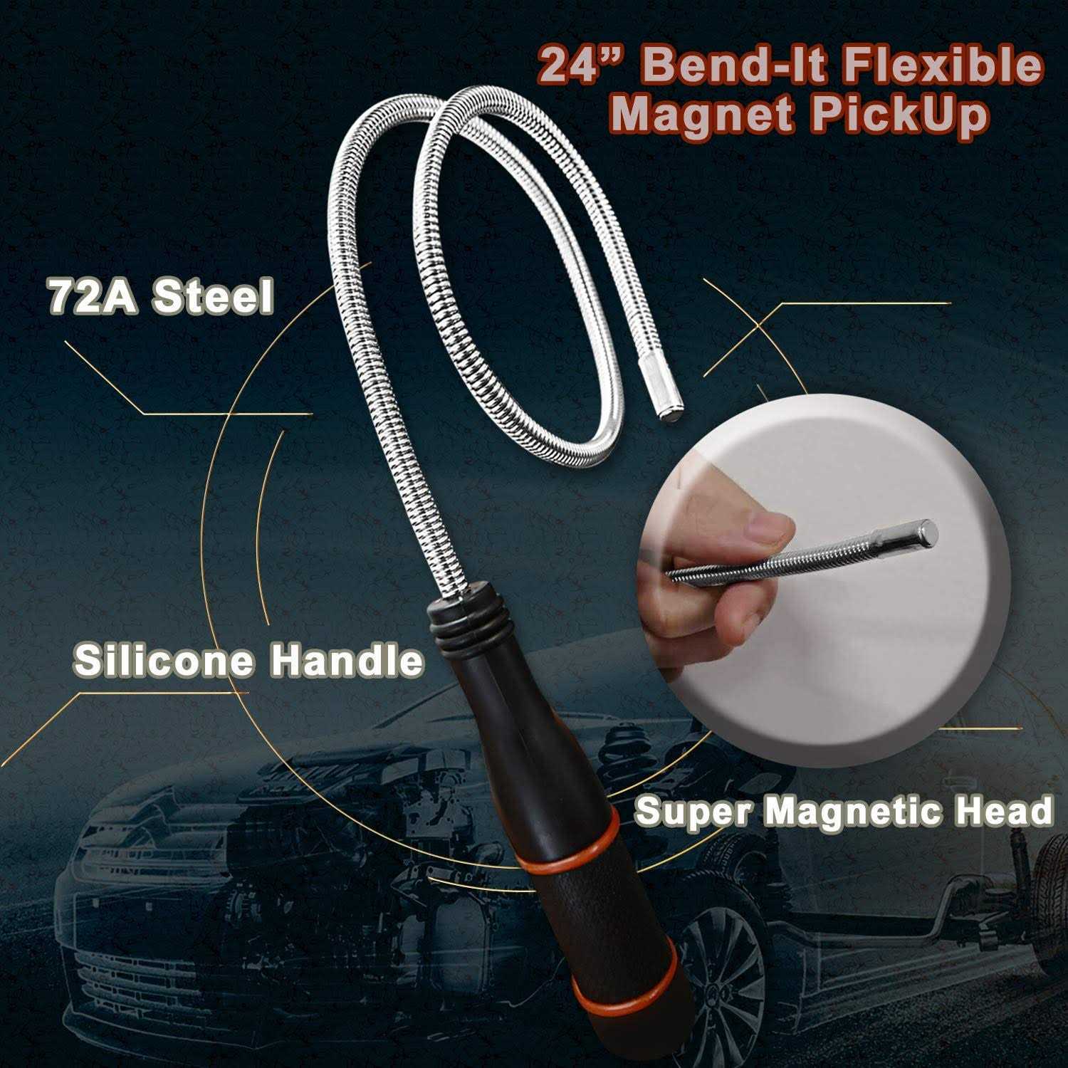 Magnetic Pickup Tool 24” Bend-It Flexible Magnet Pick-Up Sweeper Bendable Retriever Stick for Hard-to-Reach Home Sink Drains - Image 2