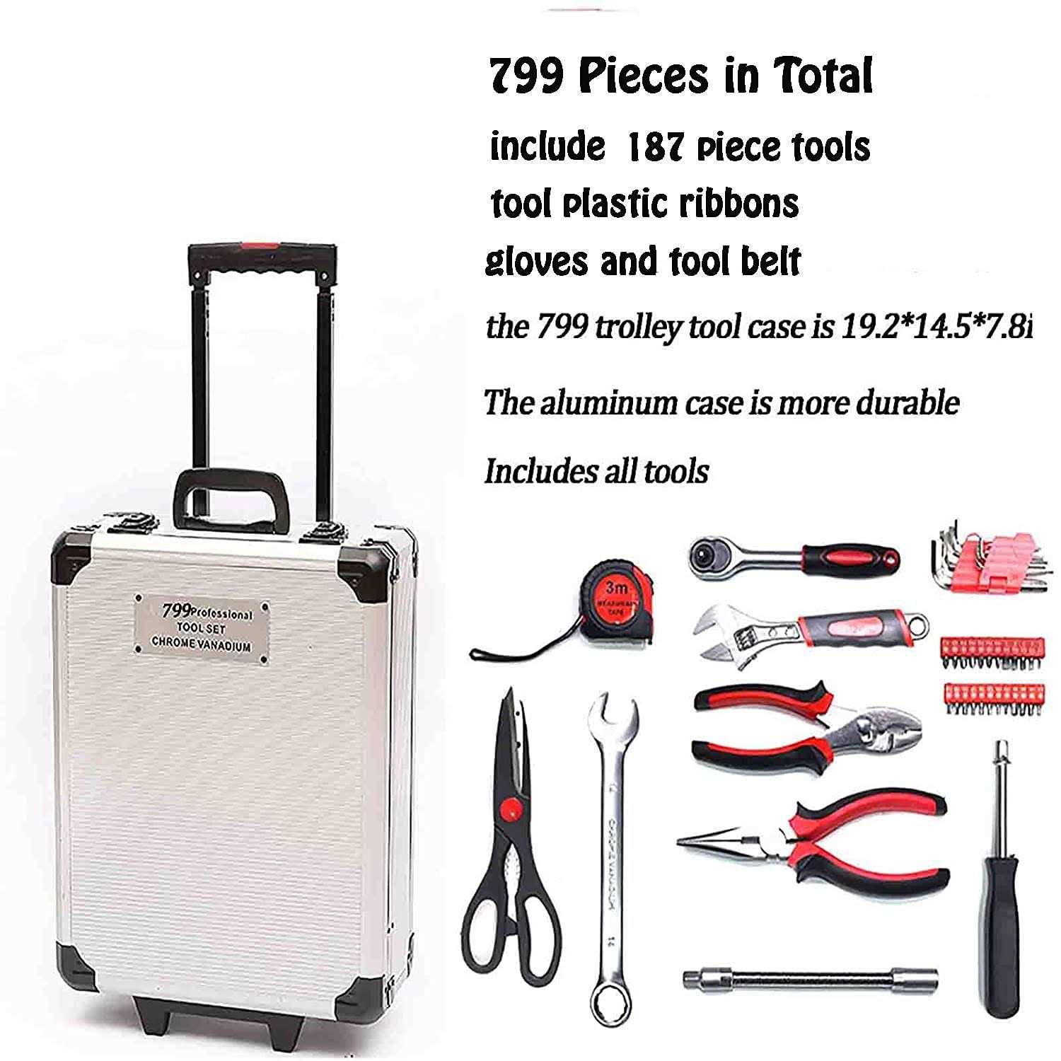 Arcwares 799pcs Aluminum Trolley Case Tool Set Silver House Repair Kit Set - Image 3