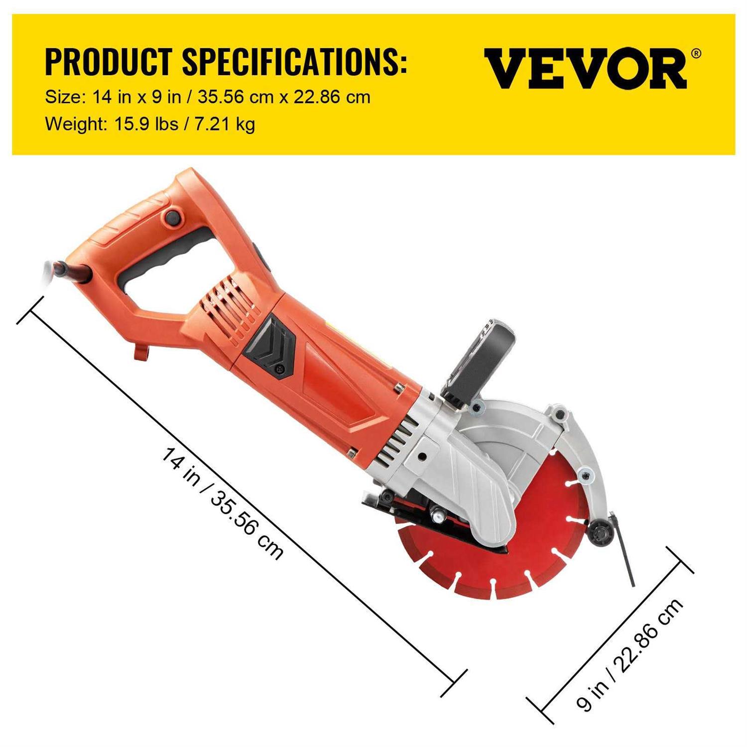 VEVOR Electric Concrete Saw, 7 Blade with 3 inch Max Cutting Depth, Wet/Dry Sawing with Blade and Tools for Granite - Image 3