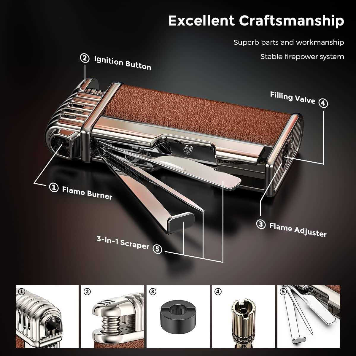 jopooLighter Pipe Lighter with Metal Tools Angled Soft Flame Butane Gas Refillable Gift for Men - Image 2