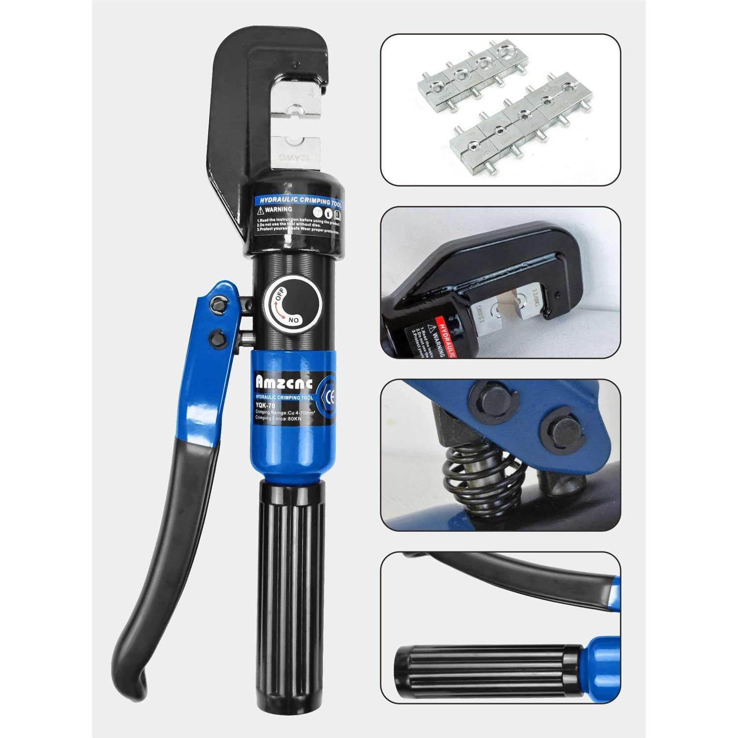 Amzcnc Hydraulic Crimping Tool and Cable Cutter Hydraulic Cable Lug Crimper 8 Us Ton 12 Awg to 00 Electrical Terminal Cable Wire Tool Kit - Image 4