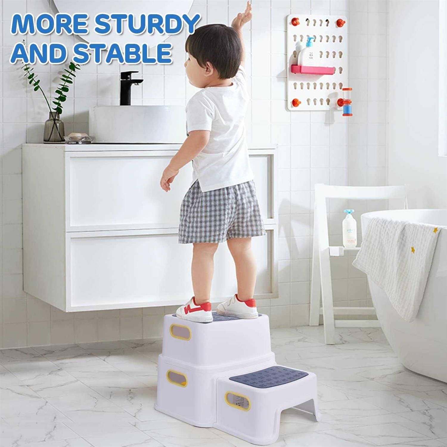 Two Step Stool for Kids with 2 PCS Faucet Extender, Babevy Toddler Step Stool for Potty Training, with Numbers/ABC and Handles - Image 3