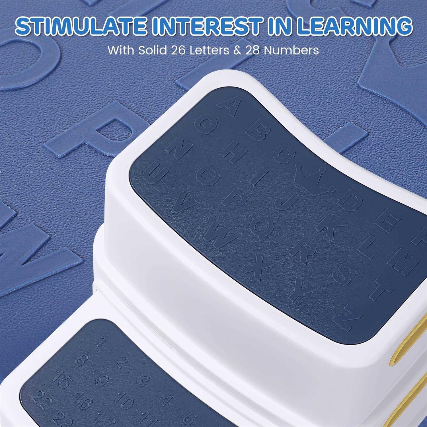 Two Step Stool for Kids with 2 PCS Faucet Extender, Babevy Toddler Step Stool for Potty Training, with Numbers/ABC and Handles - Image 4