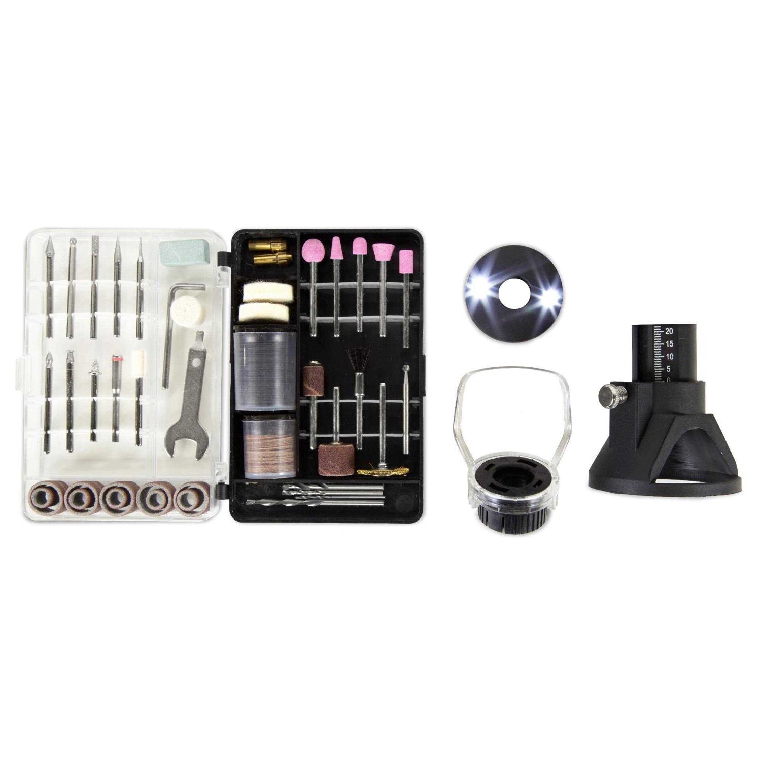 WEN 1.4 Amp High-Powered Variable Speed Rotary Tool with Cutting Guide, LED Collar, 100+ Accessories, Case and Flex Shaft - Image 4