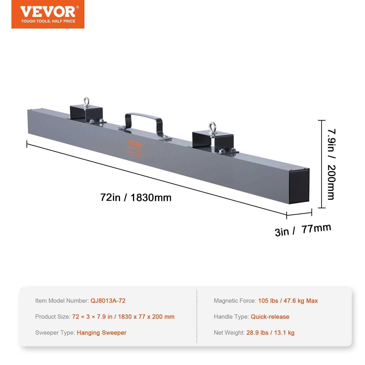 VEVOR Hanging Magnetic Sweeper Pickup Tool Nail Hang-Type Magnetic Forklift Sweeper Industrial Grade Magnets Steel Material Hunting - Image 3