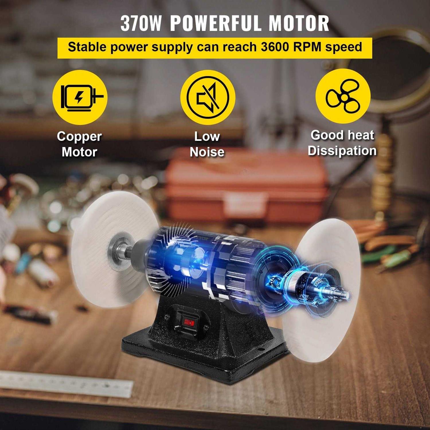 VEVOR Bench Buffer Polisher 8 inch Buffing Machine 350W 3/4HP Motor with 3600 Rpm - Image 3