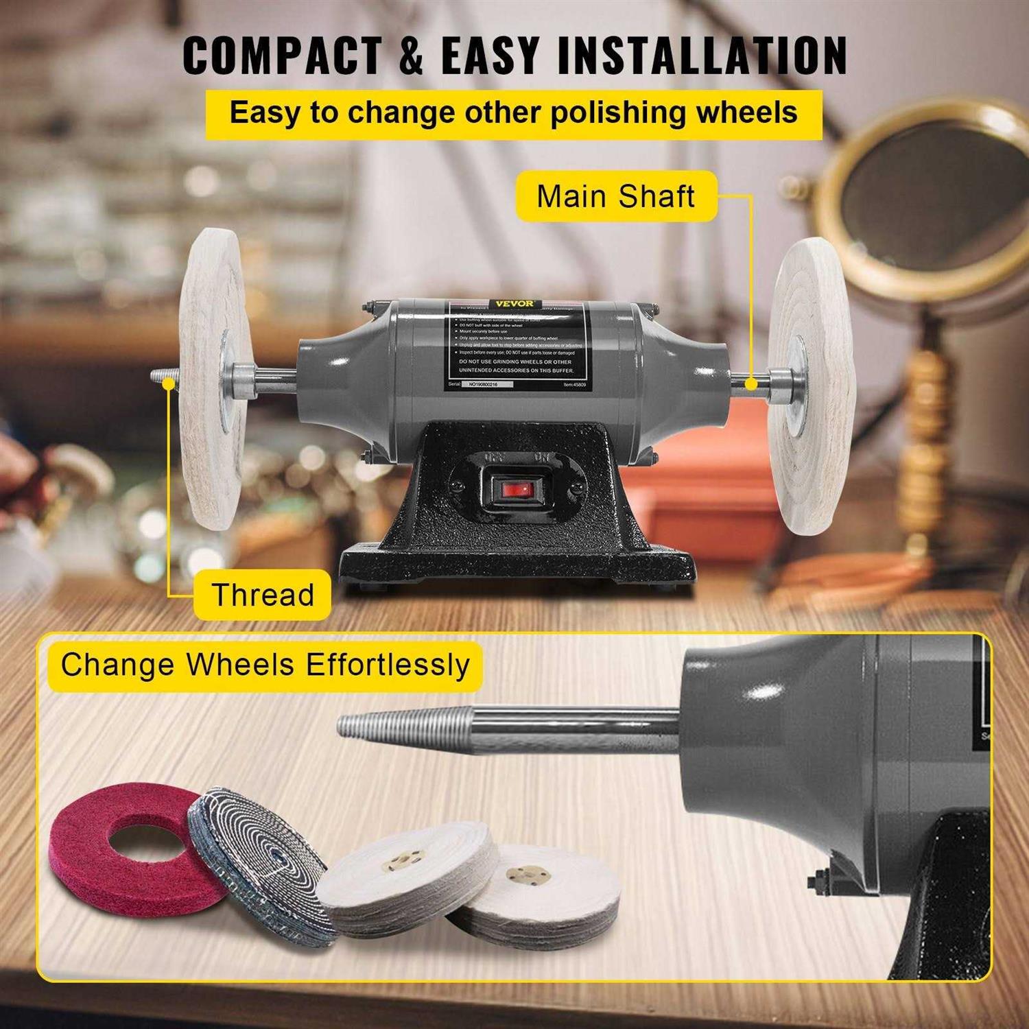 VEVOR Bench Buffer Polisher 8 inch Buffing Machine 350W 3/4HP Motor with 3600 Rpm - Image 5