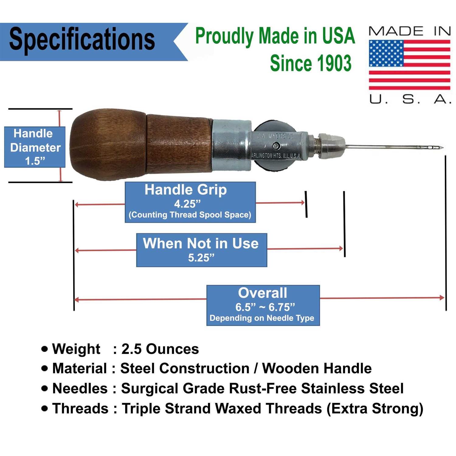 Repair Stitch Tool | Sewing Awl For Bounce Houses, Inflatables, Tarps, Leather, Thick Fabric, Shoes, Bags, Belt, Upholstery Repair Kit & Crafts Leather Stitching