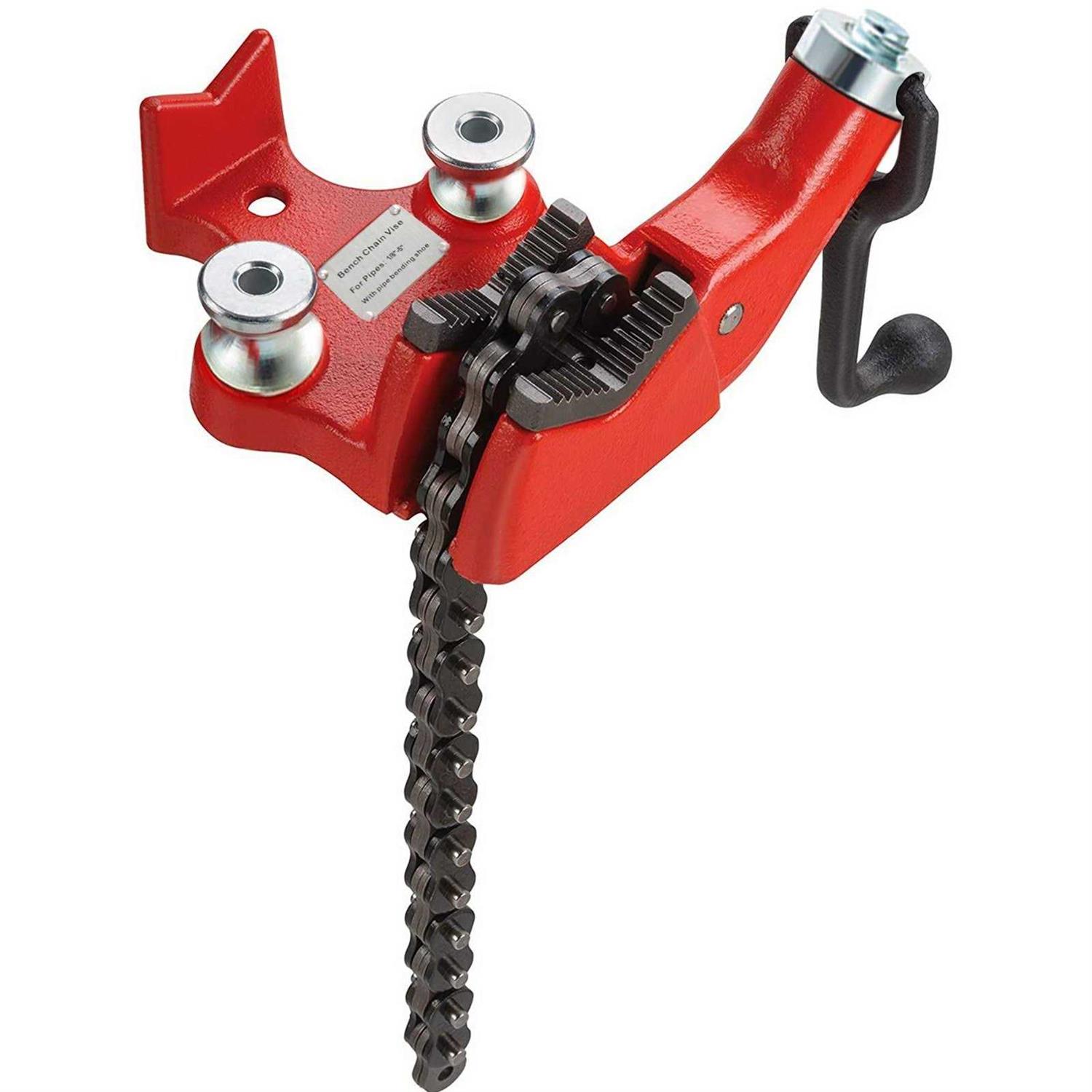 Mophorn Screw Bench Chain Vise 1/8 to 5-Inch Pipe Capacity Heavy Duty Bench Chain Pipe Vise with Crank Handle