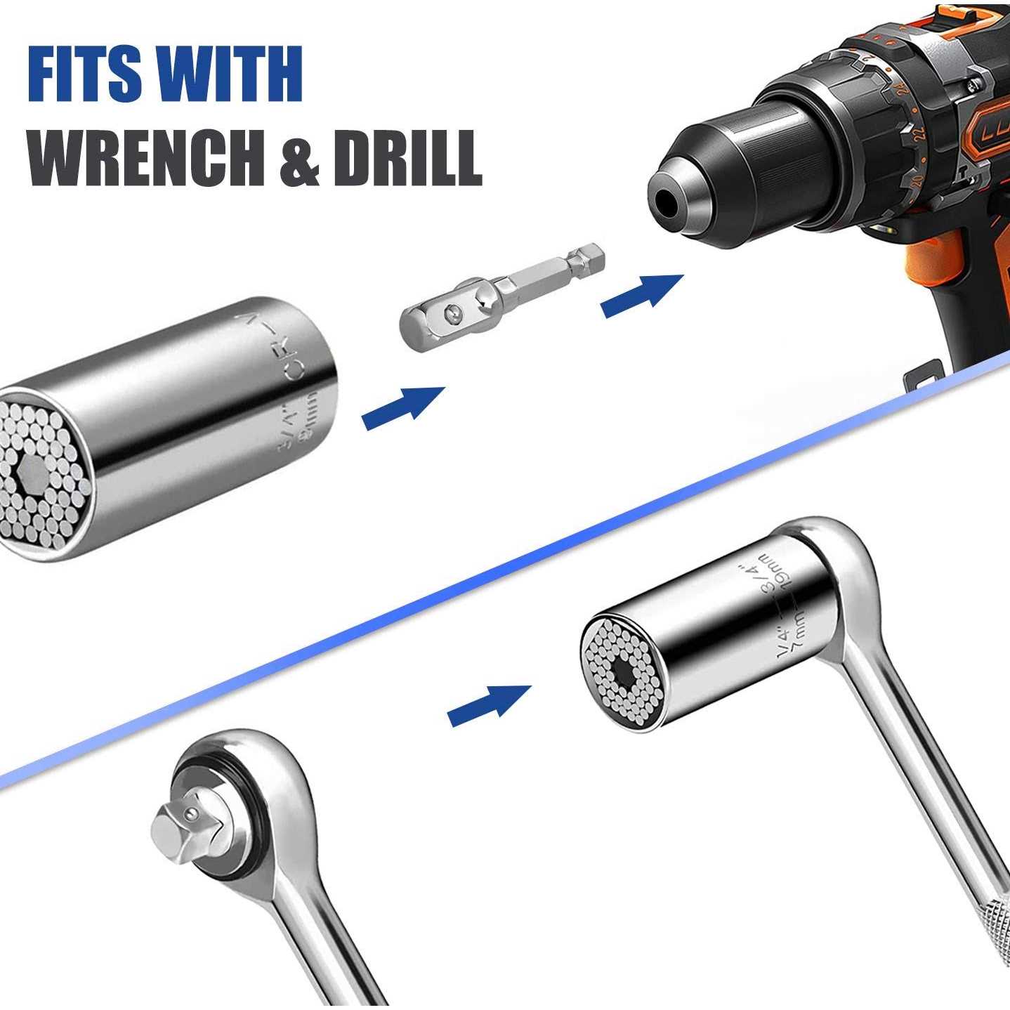 Urgenex Universal Socket Wrench Set Professional Sockets Tools Multi-function Wrench Repair Kit with Power Drill - Image 3