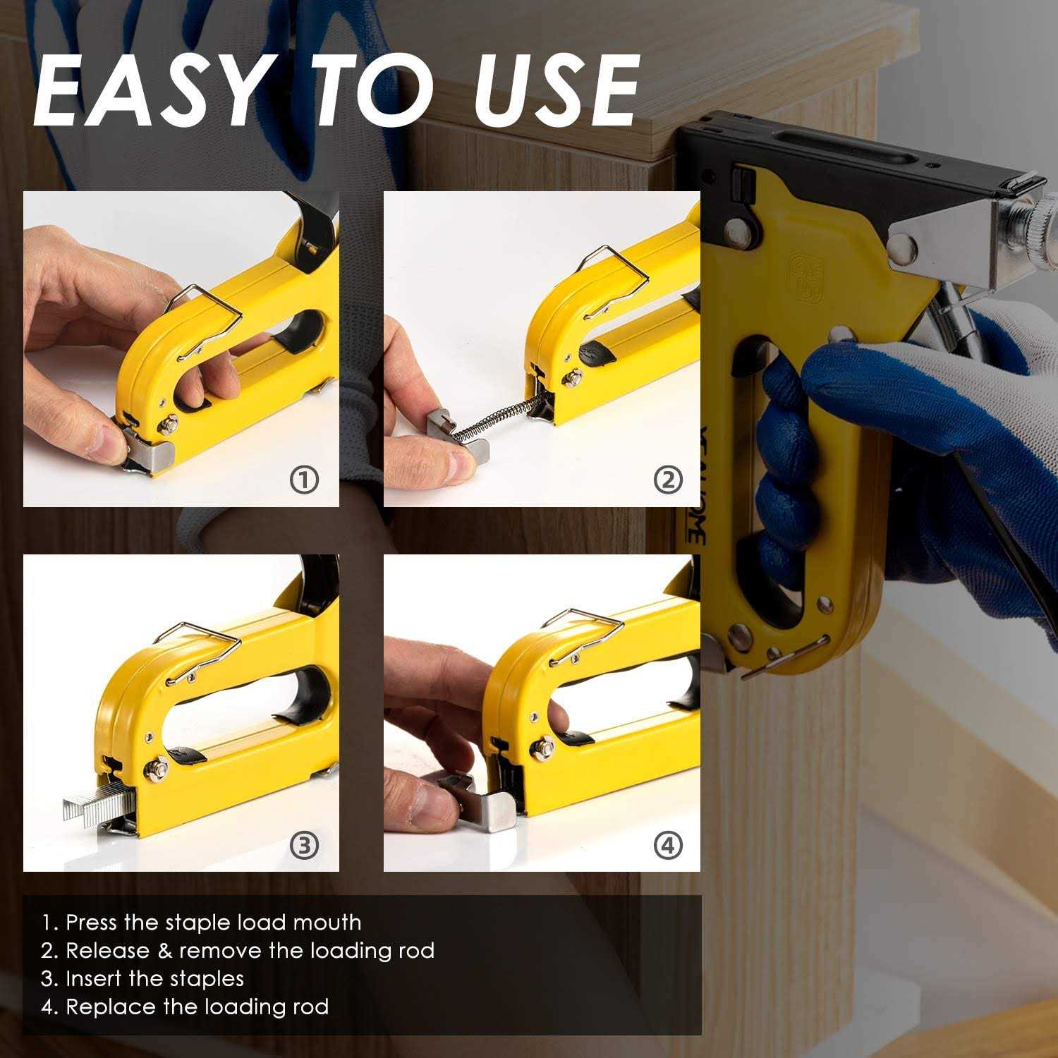 Yeahome Upholstery Staple Gun Heavy Duty 4 in 1 Stapler Gun with 6000 Staples - Image 3