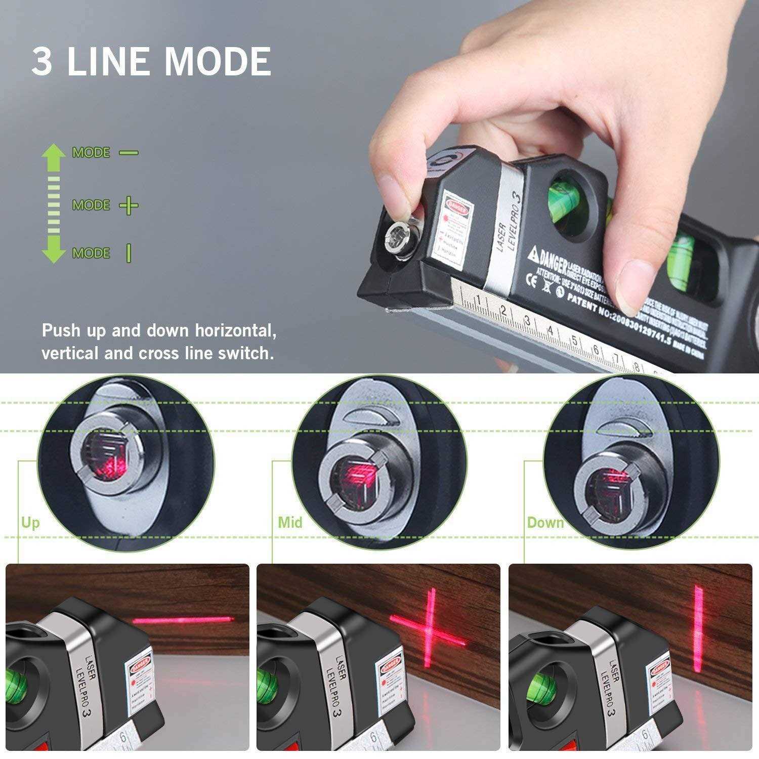 Laser level, Multipurpose Laser Tape Measure Line 8ft+ Tape Measure Ruler Adjusted Standard and Metric Rulers Update Batteries MICMI - Image 4