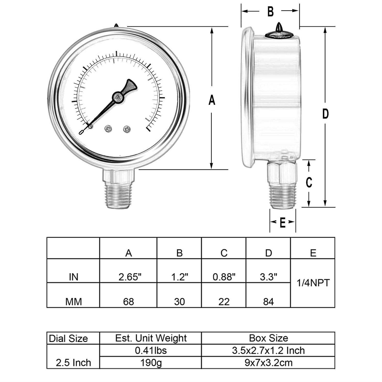 Uharbour Glycerin Filled Pressure Gauge Stainless Steel Case - Image 3