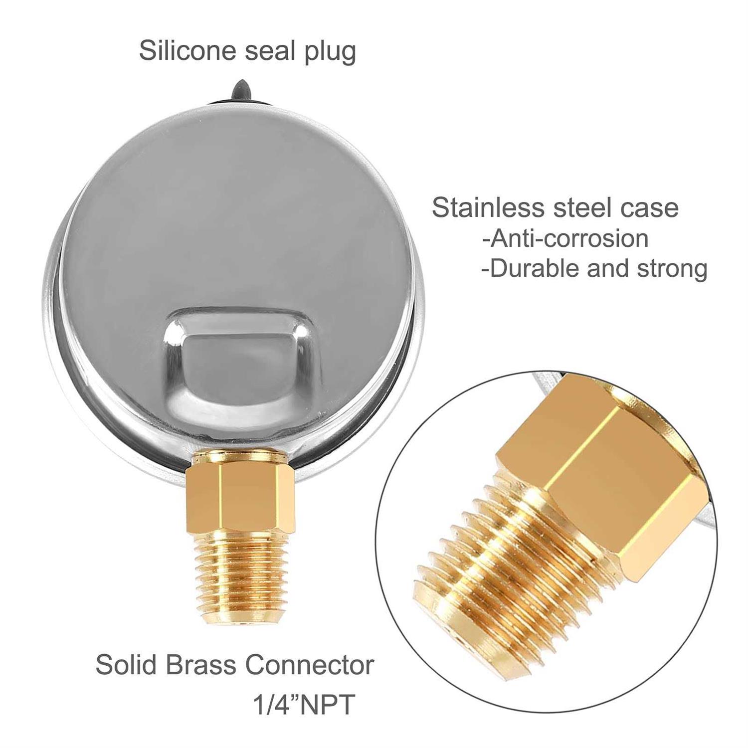 Uharbour Glycerin Filled Pressure Gauge Stainless Steel Case - Image 4